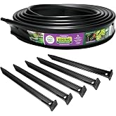 Master Mark Original Plastic Landscape Edging Roll with 5 Anchoring Stakes, Flexible 20-Foot Coil for Gardens, Flower Beds, and Lawn, Garden Border, Black