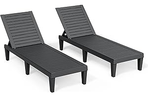 NBYSGO Outdoor Chaise Lounge Chairs Set of 2, 5-Position Adjustable Tanning Lounge Chairs with Wood Texture, All-Weather Resin Patio Lounge Chair for Pool, Garden, Deck, Beach, Striped Black