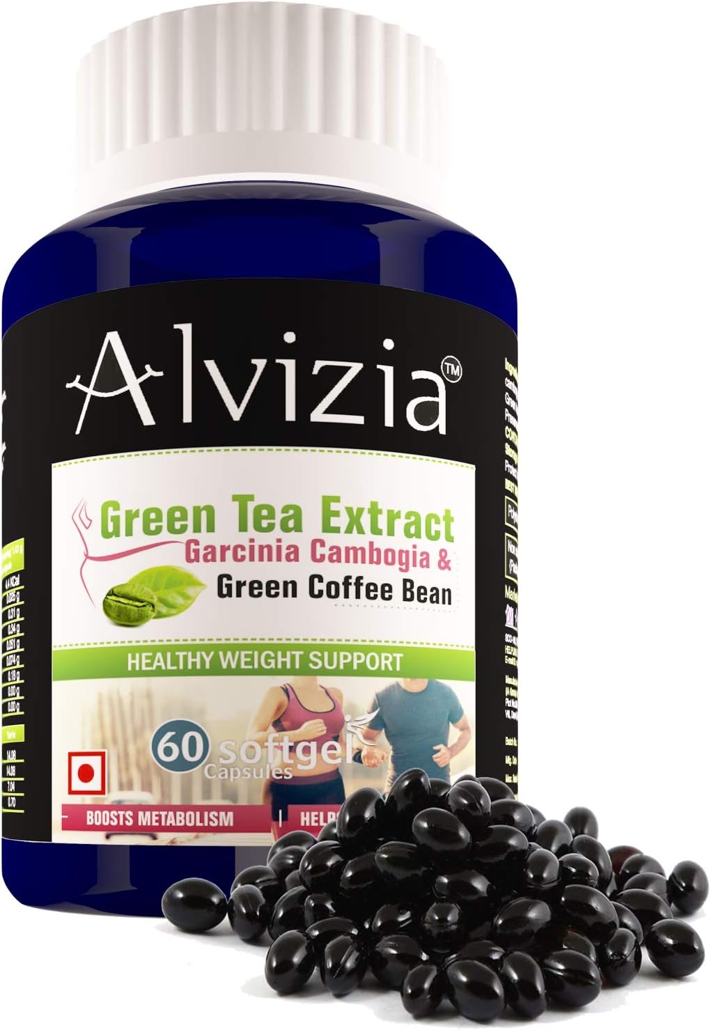 Alvizia Garcinia Cambogia HCA with Green Tea, Green Coffee Bean & Black pepper (60 Softgel Capsules, 1 Month Supply)