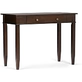 SIMPLIHOME Carlton 42" Wide Solid Wood Writing Desk in Brunette Brown | Transitional home office desk with a flip-down keyboard tray; writing desk, computer desk, or study table.
