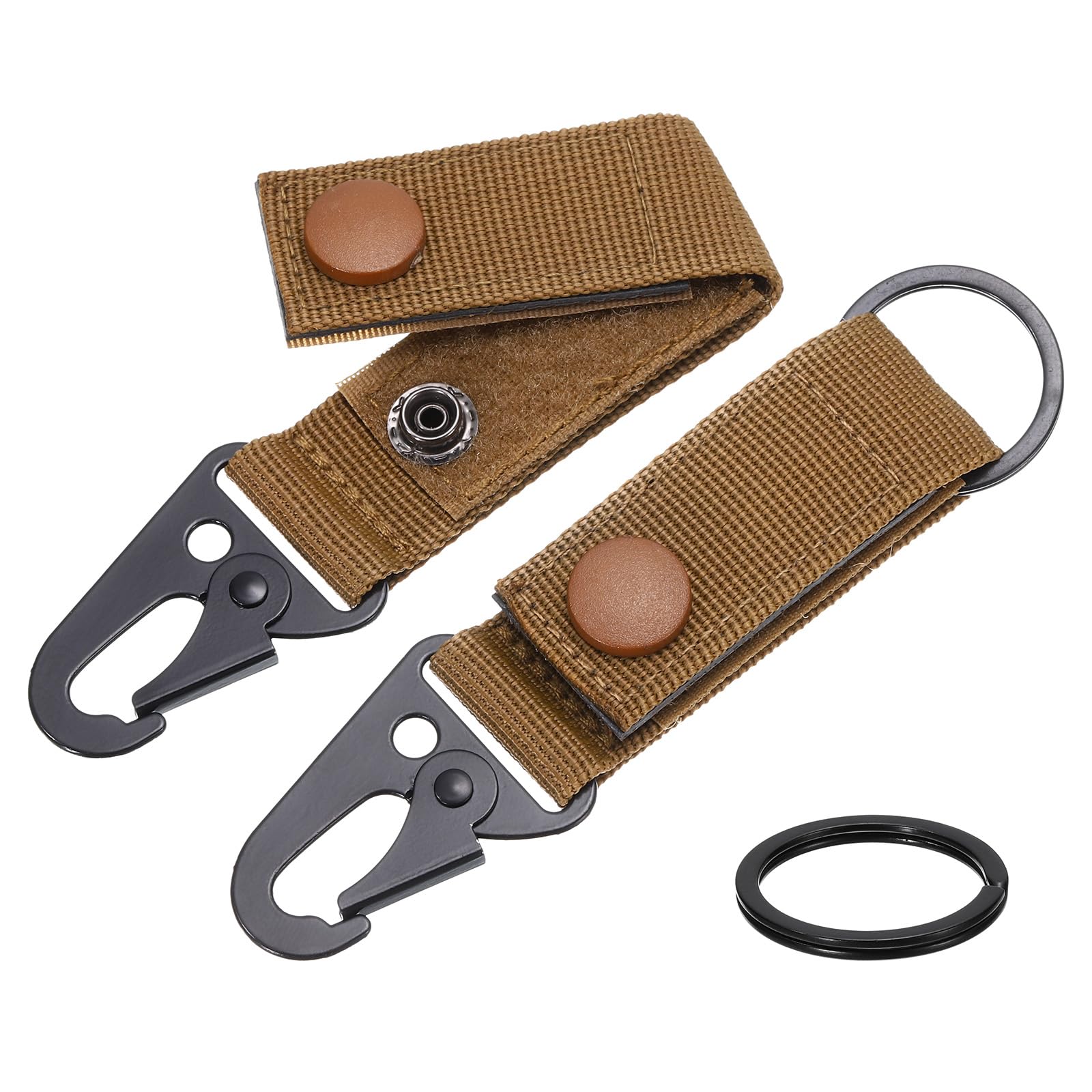 Uxcell Duty Belt Key Holder, 2Pcs - Nylon Belt Keepers with Alloy Snap & D-Sharp Clip & Key Ring Keychain for Camping Hiking (Khaki)