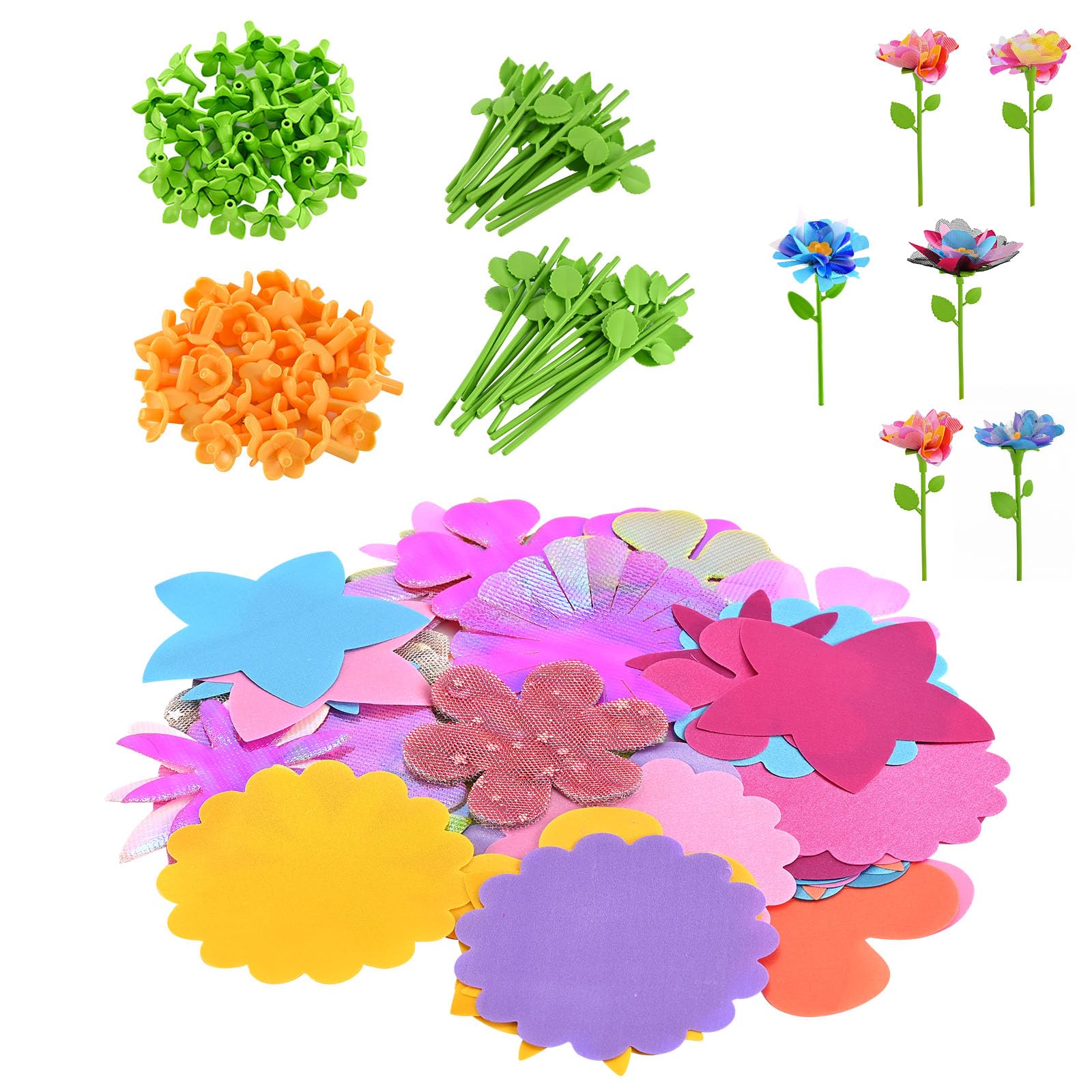 BlueSwan DIY Flower Bouquet Accessories, Girls Toys, Poke-in Arts, Crafts Gifts for 4-12 Year Old Girl, 108 Petals & 36 Flower Holders, Interactive Toy, Stem Refills, Craft Kits for Kids, Easter Gift