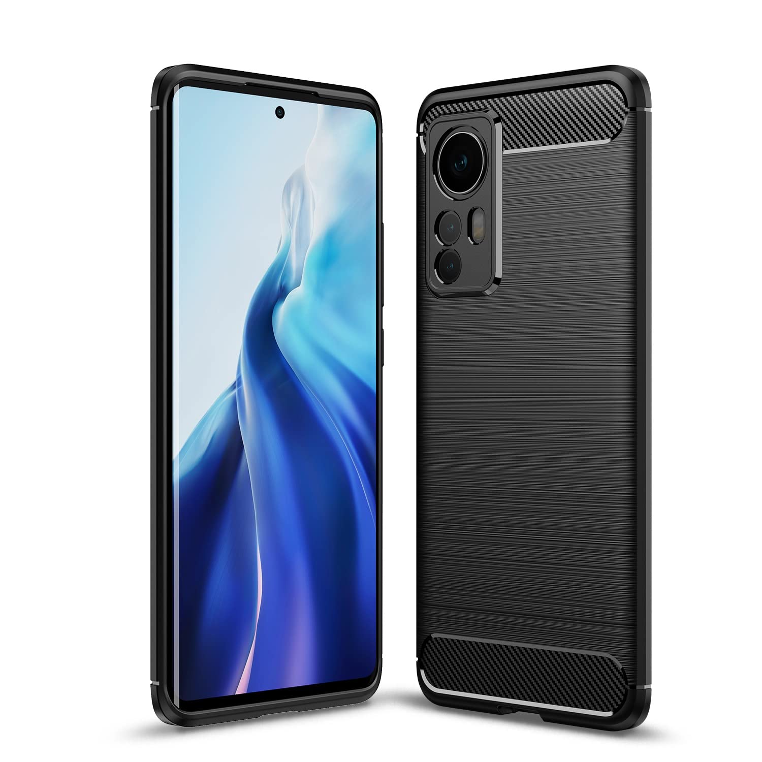 CruzerLite Case for Xiaomi Mi 12 Case, Carbon Fiber Texture Design Cover Anti-Scratch Shock Absorption Case for Xiaomi Mi 12 (2022) (Black)
