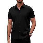 Alimens & Gentle Men's Short Sleeve Dress Shirts Stretch Regular Fit Shirt Casual Button Down Business Shirts