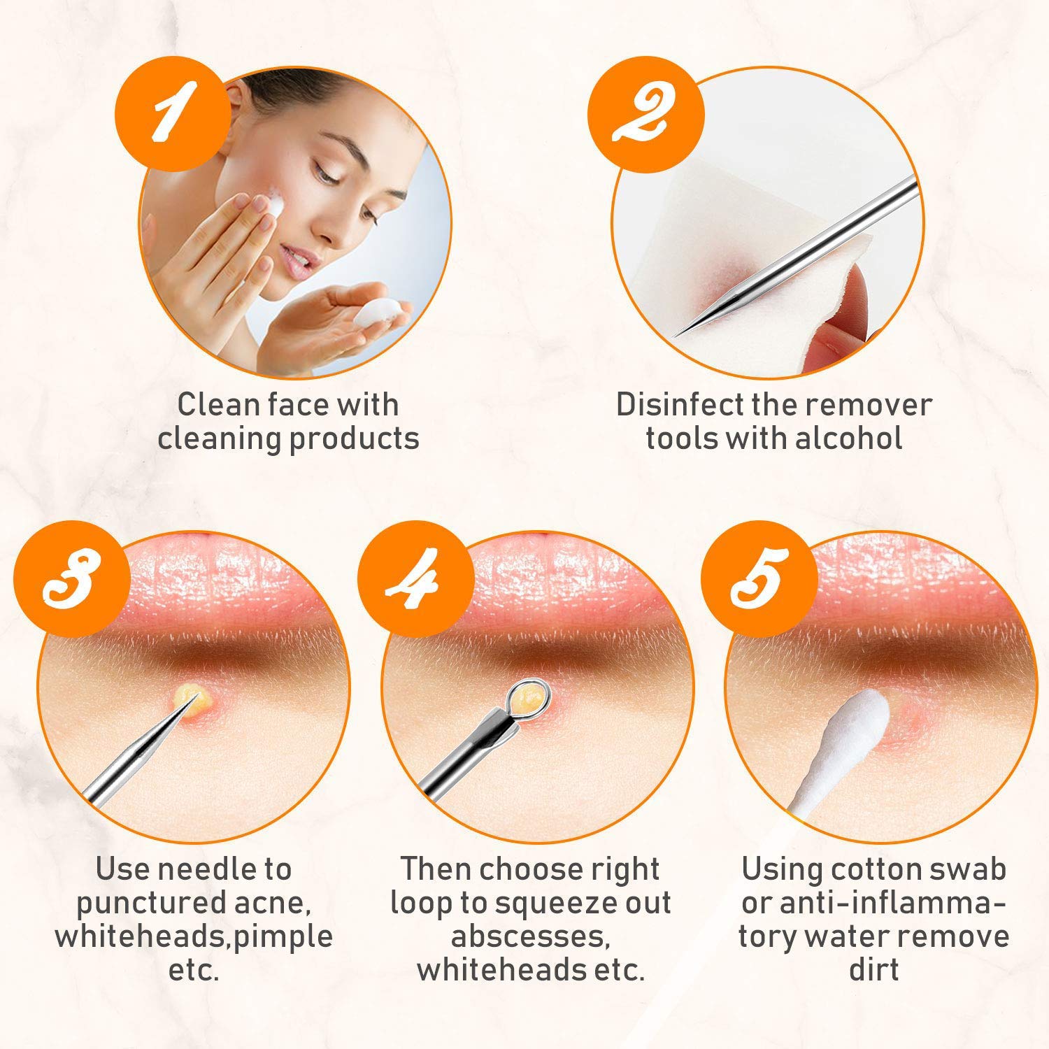 Blackhead Remover Acne Tool 9PCS Kit, Aooeou Professional Stainless Steel Curved Pimple Tweezers Comedone Extractor Instrument Tool Set for Curing Facial Blemish Whitehead: Beauty