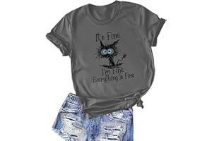 ALAPUSA I'm Fine Everything is Fine Saying Graphic T-Shirts for Women - Short Sleeve Casual Humor Tees