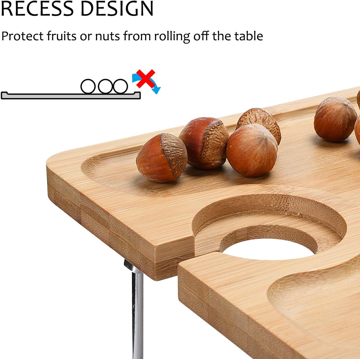 Tirrinia Outdoor Wine Picnic Table, Large Folding Portable Bamboo Snack & Cheese Tray with 4 Wine Glasses Holder for Concerts at Park, Beach, Ideal Wine Lover Gift : Garden & Outdoor