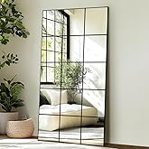 Delma Full Length Mirror, 28"x 55" Window Pane Decorative Mirror for Wall, Black Metal Framed Wall Decor, Wall Mounted, Hangi