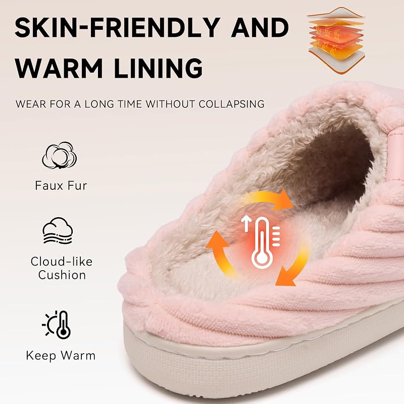 Chinelos de inverno para mulher, chinelos quentes de espuma viscoelástica, veludo de veludo cotelê, sola antiderrapante, chinelos confortáveis, interior, exterior (rosa, 38/39 EU) — foto 4 de 6