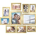 SONGMICS Picture Frames, Collage Picture Frames Set of 10, Two 8x10, Four 5x7, Four 4x6, Photo Frame for Wall Gallery Decor, Table Display, Glass, Pale Gold