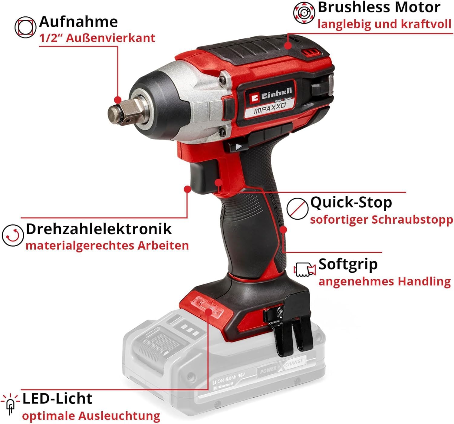 Einhell Akku-Schlagschrauber IMPAXXO 18/230 Power X-Change (Li-Ion, 18 V, 230 Nm, Bürstenloser Motor, Lieferung ohne Akku & Ladegerät) 3