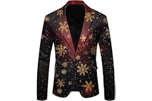 Mens Christmas Suits Slim Fit Suit Tuxedo Jacket Novelty Men's Christmas Suit Xmas Tree Printed Party Lapel