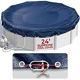 24 ft Round Winter Pool Cover for Above Ground Pools, Navy Blue, Resistant | Durable Woven PE, Tear-Resistant, Weatherproof, -10&deg;F, 3-ft Overlap, Cable, Winch &amp; Grommets, Blocks Debris &amp; Snow