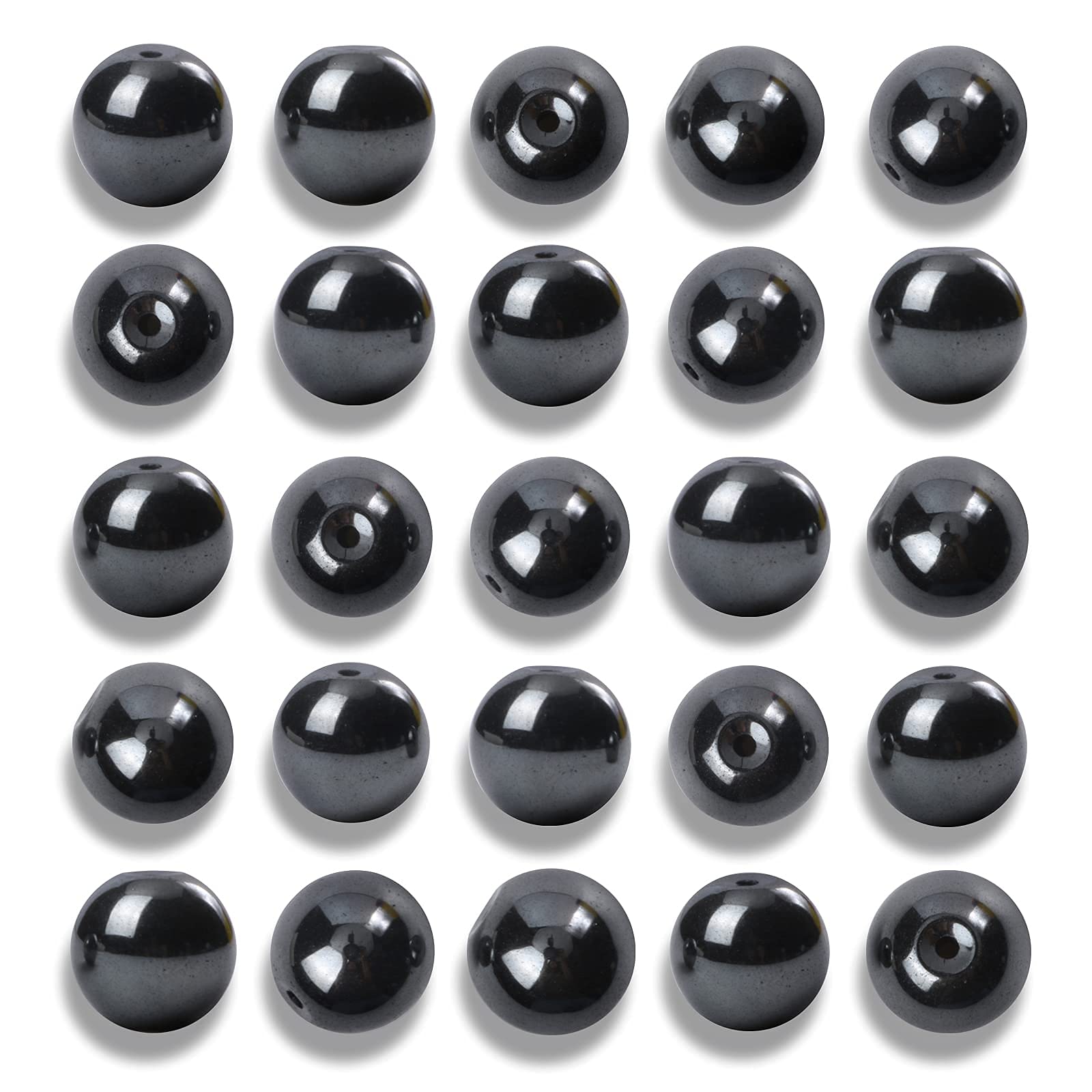 NITOPUPU 100Pcs 8mm Natural Smooth Black Hematite Beads Round Loose Stone Beads for Jewerly Making with Crystal Stretch Cord