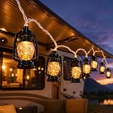 Kerosene Lantern String Lights, 8.5FT Vintage Camping Lights with 10 Black LED Oil Lamps, Waterproof Connectable Plug in Lantern Light for RV Awning, Patio, Tent, Bedroom and Holiday Decor, Warm White
