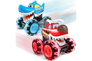 Stargo - 2 Pack Monster Truck Toys [Shark & Bull] - Light Up Chomping Pull Back Trucks | Birthday Gifts For Toddlers, Boys To