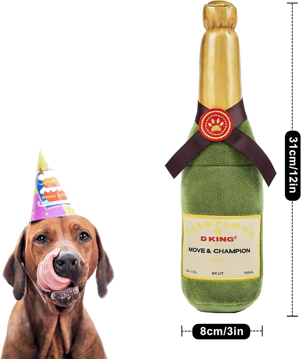 Chipet studio Dog Toy,Dog Birthday, Puppy Toys, Dog Toys for Bordem Champagne Shape Dog Squeaky Chew Toys - Image 4