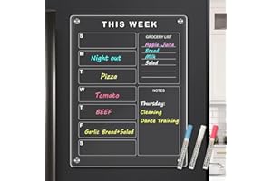 QUEENLINK Magnetic Acrylic Calendar for Fridge, Clear Acrylic Dry Erase Board 12" X 16" - Weekly Refrigerator Planner Board for Family, Home, Kitchen