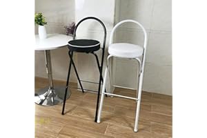 QQXX Folding Bar Stool with Footrest,Leather Padded Folding Kitchen Stool,Portable Counter Height Foldable Stool Tall Bar Stools for Outdoor Kitchen Shop Cafe(1 Pc, White Seat Height 29.5")