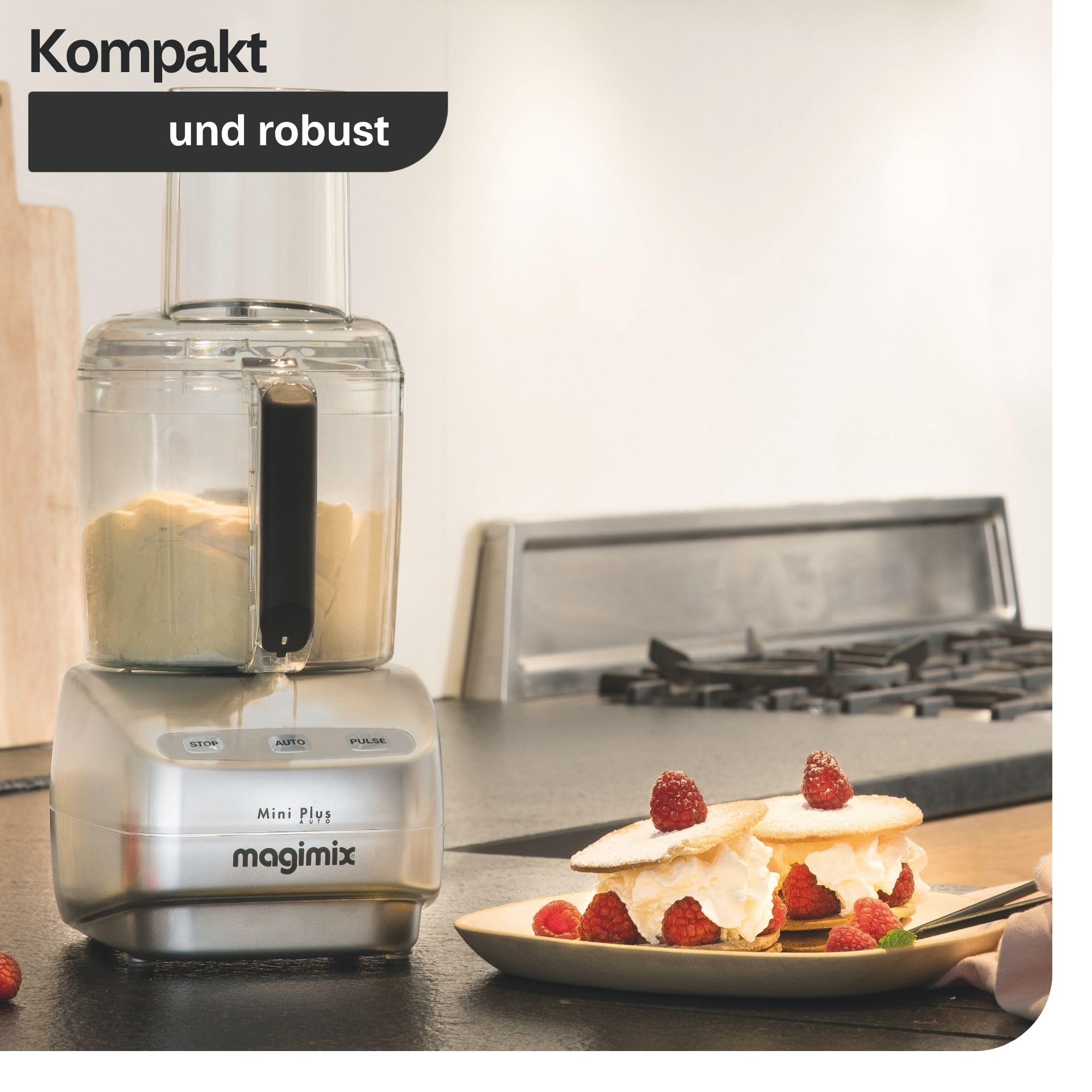 magimix Küchenmaschine – Kompakte 400W Multifunktions-Küchenmaschine mit 2 Schüsseln (1,7L & 0,5L), Edelstahlmesser, Reibe- & Schneidescheiben, Mixerfunktion, Rot 5