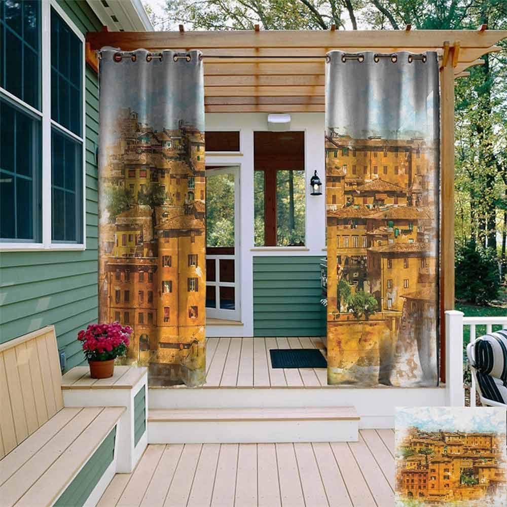 DonaHome Shading Insulated Curtain,Italian Camogli Building Sea Lamp and Balcony Tourist Spot in Ligury Italy Print,Complete Darkness, Noise Reducing Curtain,W72x84L Blue White and Yellow