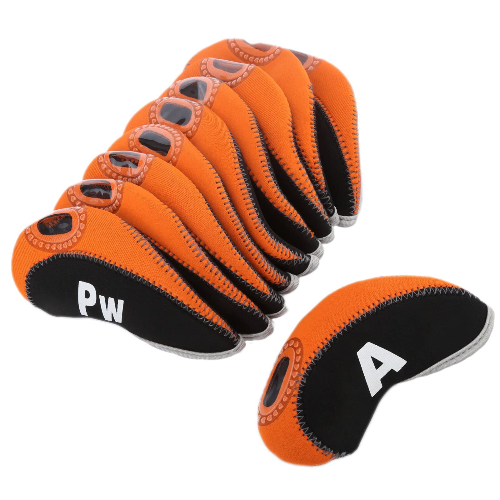 10Pcs/Set Golf Club Iron Head Covers Heads Protector Headcovers Compatible with Taylormade Ping Mizuno Titleist Callaway-Black&Orange Golf Gifts for Men