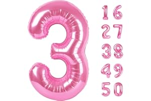 KELFUOYA Pink Number 3 Birthday 40 Inch Balloons for Girls,Mylar 3 Balloon Number, Big Foil 3 & 1 Helium Number 13 31 Balloon for Women Birthday Party Decorations Anniversary Decor Supplies