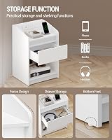 Hzuaneri Bedside Table with LED Light USB Outlets Charging Station White view 6
