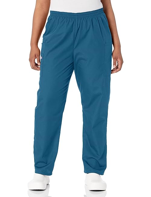 CHEROKEE Women's Workwear Elastic Waist Cargo Scrubs Pant, Caribbean Blue, X-Small/Petite