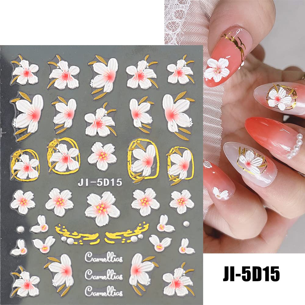 3D Embossed Flower Leaves Nail Art Stickers Decals 4 Sheets 5D Self-Adhesive Pegatinas Uñas Summer Nail Supplies Nail Art Design Decoration Accessories - Image 5