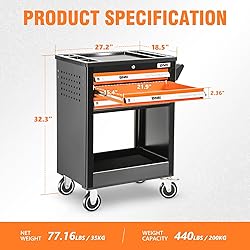 DNA MOTORING 3-Drawers Plastic Top Utility Rolling