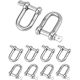 QWORK Marine Grade Bow Shackles, 10 Pack 1/4 Inch (6mm) 316 Stainless Steel D Ring Shackle, Screw Pin Anchor Shackle for Traction Steel Wire, Bolt Type Forged Marine Hardware