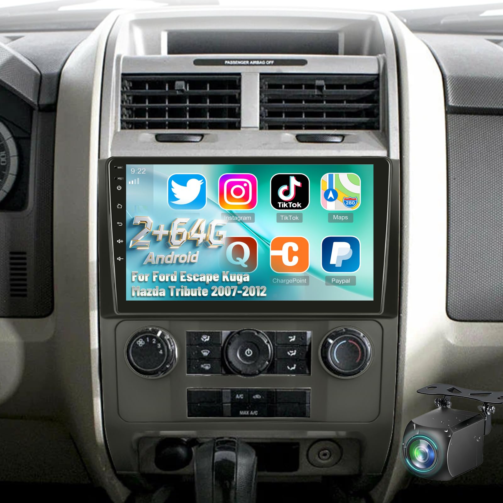 Photo 1 of 2+64G Radio for Ford Escape Kuga Mazda Tribute 2007 2008 2009 2010 2011 2012, EKAT Android Ford Escape Car Stereo with 9 inch Touch Screen, Carplay/Android Auto/1080P/Bluetooth/WiFi