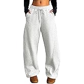 ELLEVEN Women's Fleece-Lined Barrel Leg Sweatpants Pants Casual with Adjustable Ankle Drawstring & Pockets