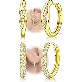 Sterling Silver Hoop Earrings Set for Women Sparkly Cubic Zirconia Hoop Earrings for Sensitive Ears U-shaped Oval Round Gold Statement Loop Earring Hypoallergenic Women's Jewelry Gift for Her Wife Mom