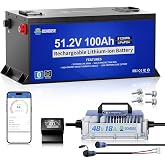DC HOUSE Metal Case 48V 100Ah Lithium Golf Cart Battery Kit w/ 18A Charger | 200A BMS Lifepo4 Battery with 48V 18A Charger, Bluetooth Mobile APP &amp; LCD Monitor, Peak Current 670A