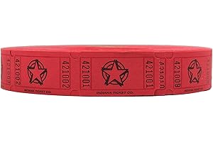 INDIANA TICKET CO. 2000 Raffle Tickets, Star, Red, Single Roll, Tickets for Events, Entry, Classroom Reward, Fundraiser & Prizes (1 of 8 Colors)