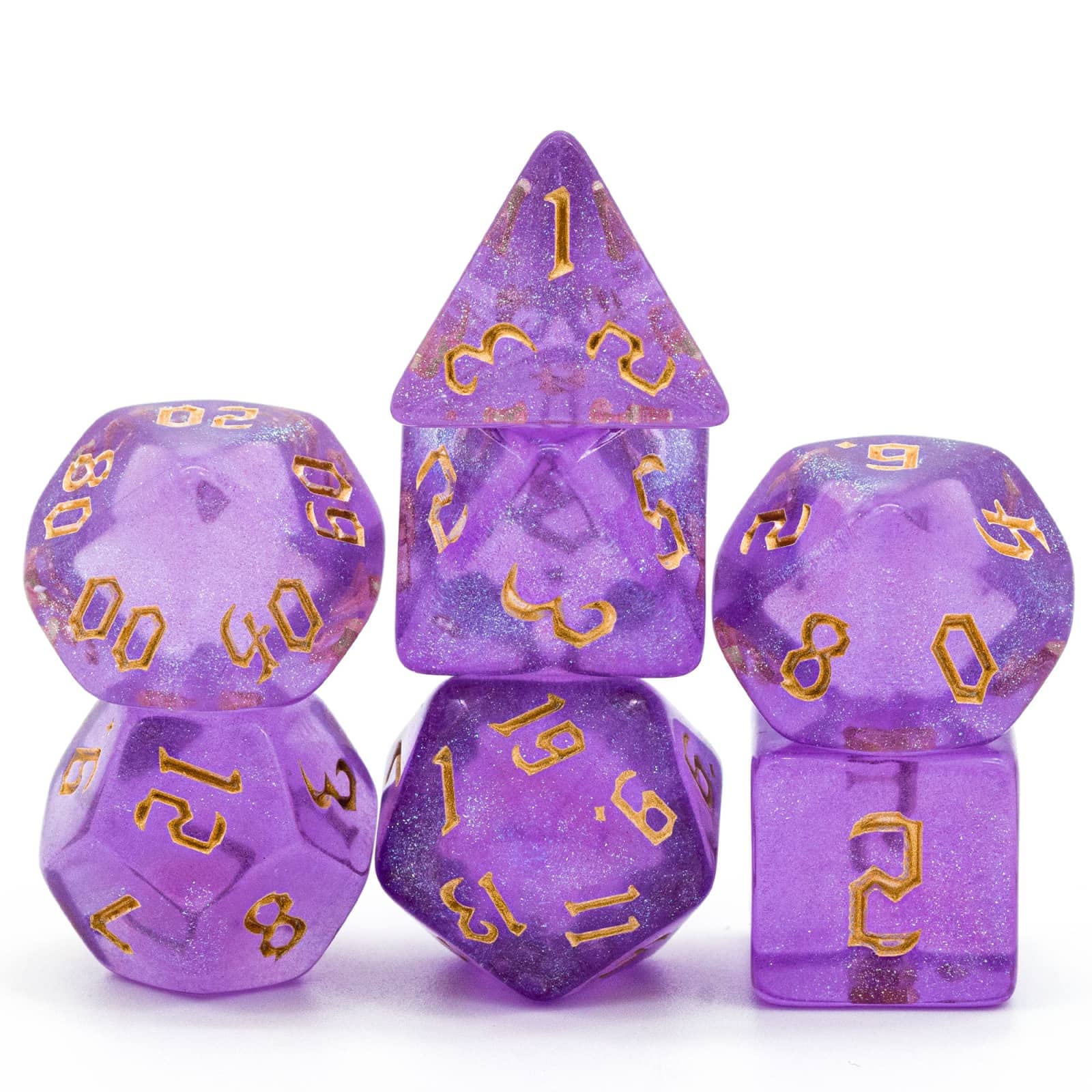 Cusdie 7Pcs/Set DND Dice Set D&D Polyhedral Dice for Dungeons and Dragons TTRPG Role Playing Dice Games RPGs (Purple with Sickle Font) — image 1