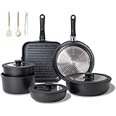JEETEE 25pcs Pots and Pan Set Non Stick,Detachable Handle Cookware Set,Induction Cooking & RV Camping Stackable Pots Pans,Healthy Kitchen Cookware Set PFAS/PFOA Free,Black