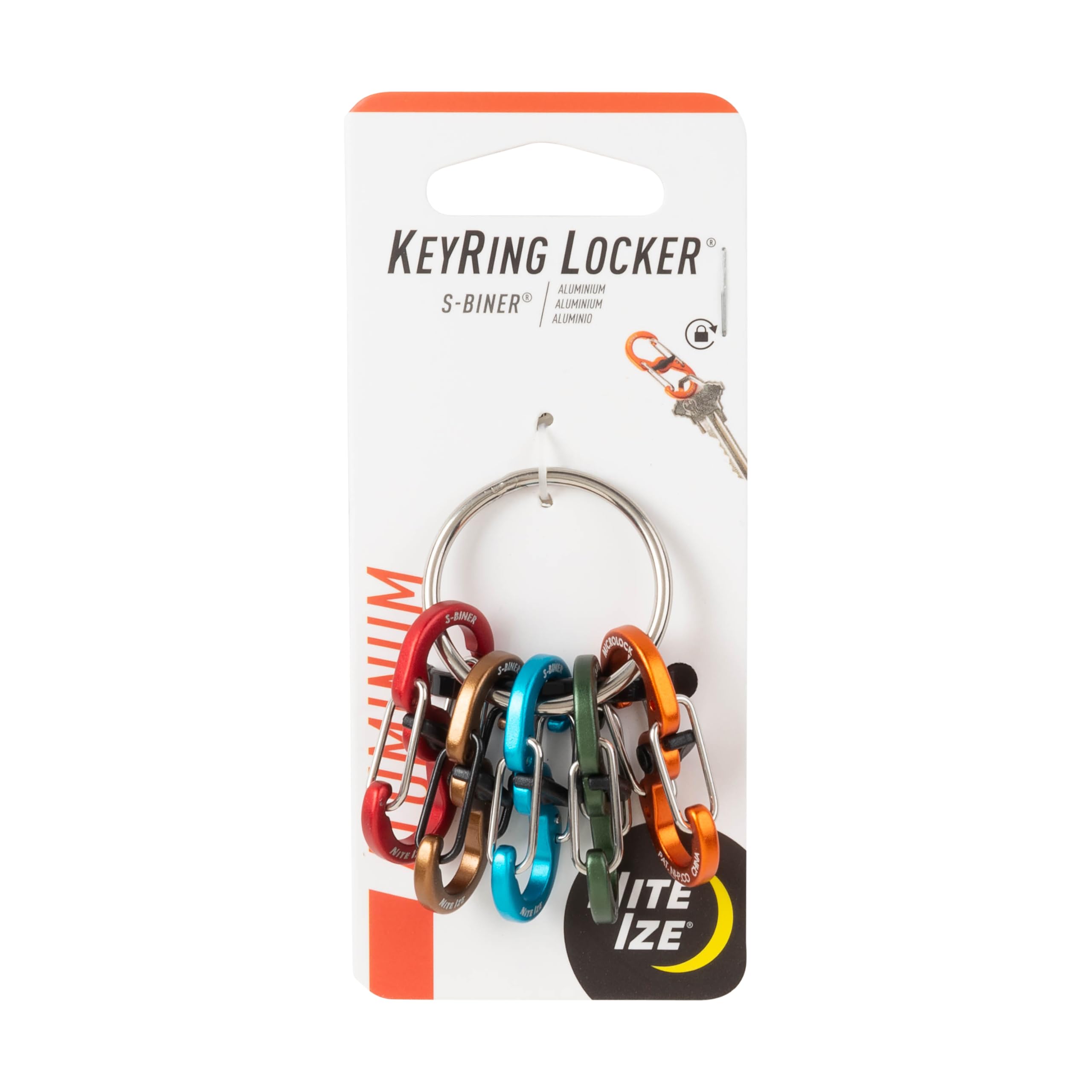 Nite Ize KRGA-A1-R3 Key Ring with 5 MicroLock Carabiners, Assorted Aluminum Locking