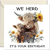 We Herd It's Your Birthday! - Funny Birthday Card Highland Cow Pun 145 x 145mm