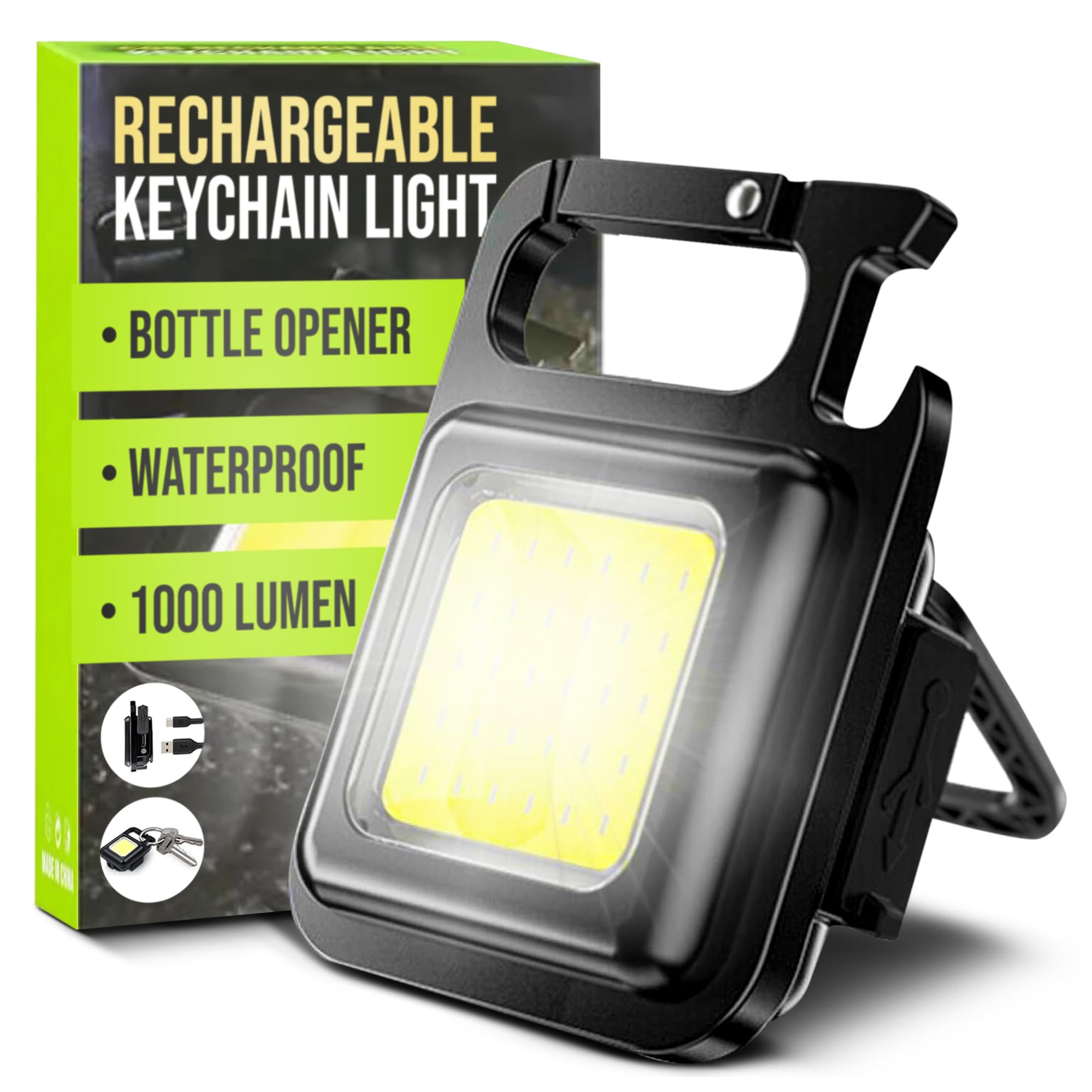 Spanner In The Works® | Cob Keychain Work Light | 1000 Lumen Led Super Bright Rechargeable | LED Small Rechargeable Keyring Torch | Ideal Small Gifts EDC, Festival Essentials
