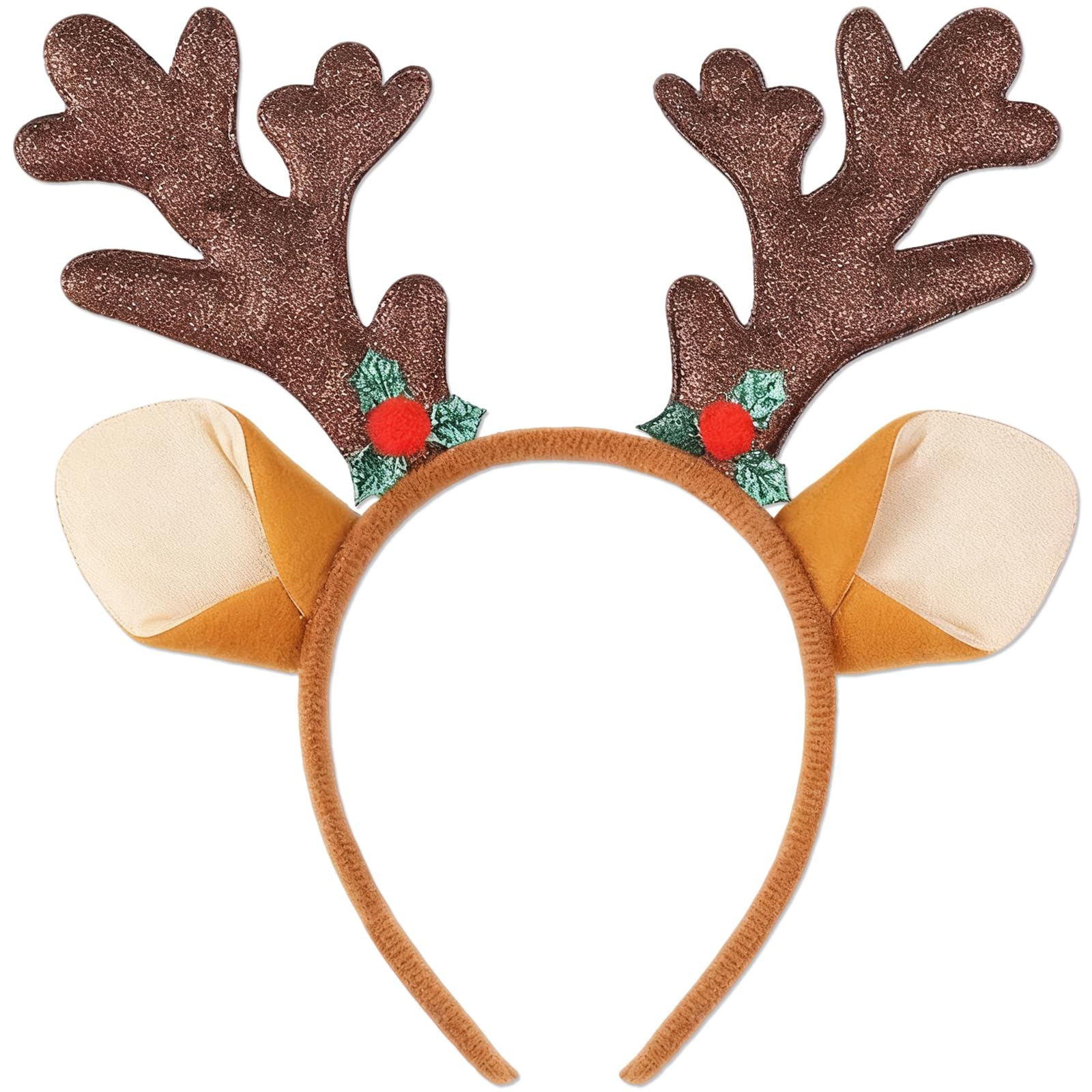 MICJLLT Deer Ears - Antlers Headband,Brown Reindeer Ears Hairband Boppers Accessories for Christmas Home Party Supplies,Hair Band Oranment - Xmas Holiday Headwear Supplies
