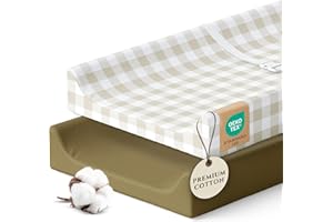Pobibaby – 2 Pack Premium Changing Pad Covers for Boys, Ultra-Soft Breathable Cotton Diaper Changing Table Covers – Neutral Nursery Changing Pad Sheets for Baby (Gingham Khaki)