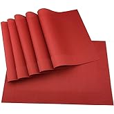 Gugrida Vinyl Red Placemats Heat Resistant Dining Table Mats Non-Slip Washable Place Mats Set of 6 (Red)