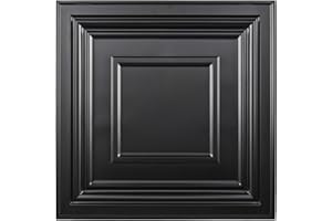 Art3d Decorative Drop Ceiling Tile 2x2 Pack of 12pcs, Glue up Ceiling Panel Square Relief in Black