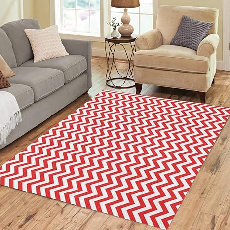 Amazon Com Pinbeam Area Rug Stripes Red White Chevron Pattern Abstract Artistic Classic Home Decor Floor Rug 2 X 3 Carpet Kitchen Dining