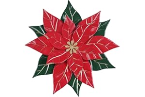 YEAHOME Chrismas Wall Decorations Indoor - 16 inch Metal Flower Wall Art Decor, Poinsettia Yard Garden Decor Hanging for Kitchen, Bathroom, Bedroom, Handmade Gift for Home, Indoor or Outdoor