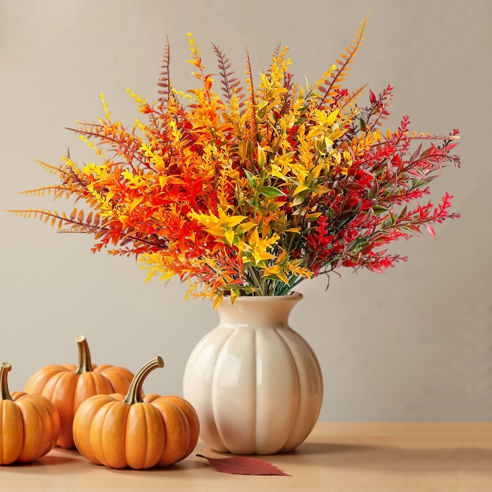 12 Bündel Künstliche Herbstblumen Herbststrauß Herbstdeko, Kunststoff Lavendel Persergras Kunstblumen Deko, Herbst Farbverlauf Herbstblätter Herbstzweige Blumen Balkonpflanzen für Innen und Draußen 7