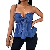 Milumia Women's Tie Front Frill Trim Strapless Tube Top Ruffle Hem Summer Bandeau Tops